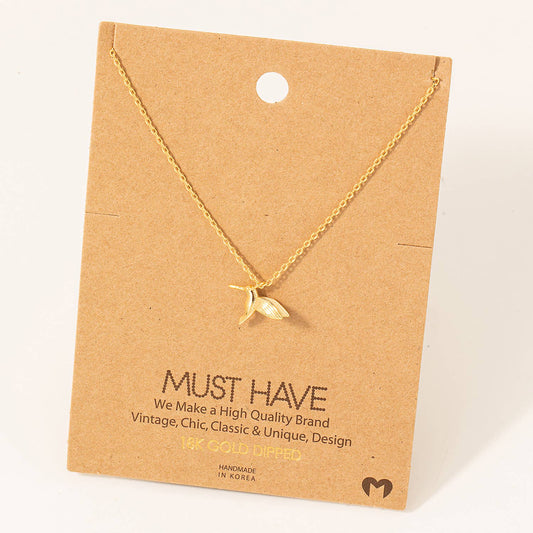 Gold Dipped Humming Bird Pendant Necklace