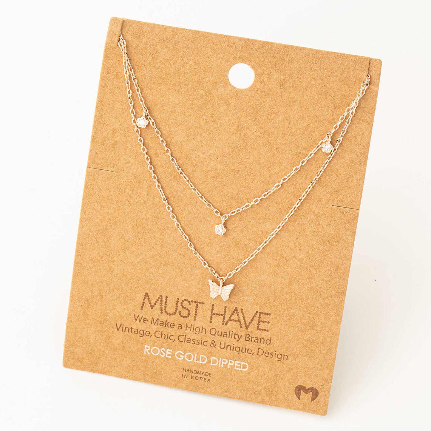 Dainty Layered Chain Link Butterfly Charm Necklace