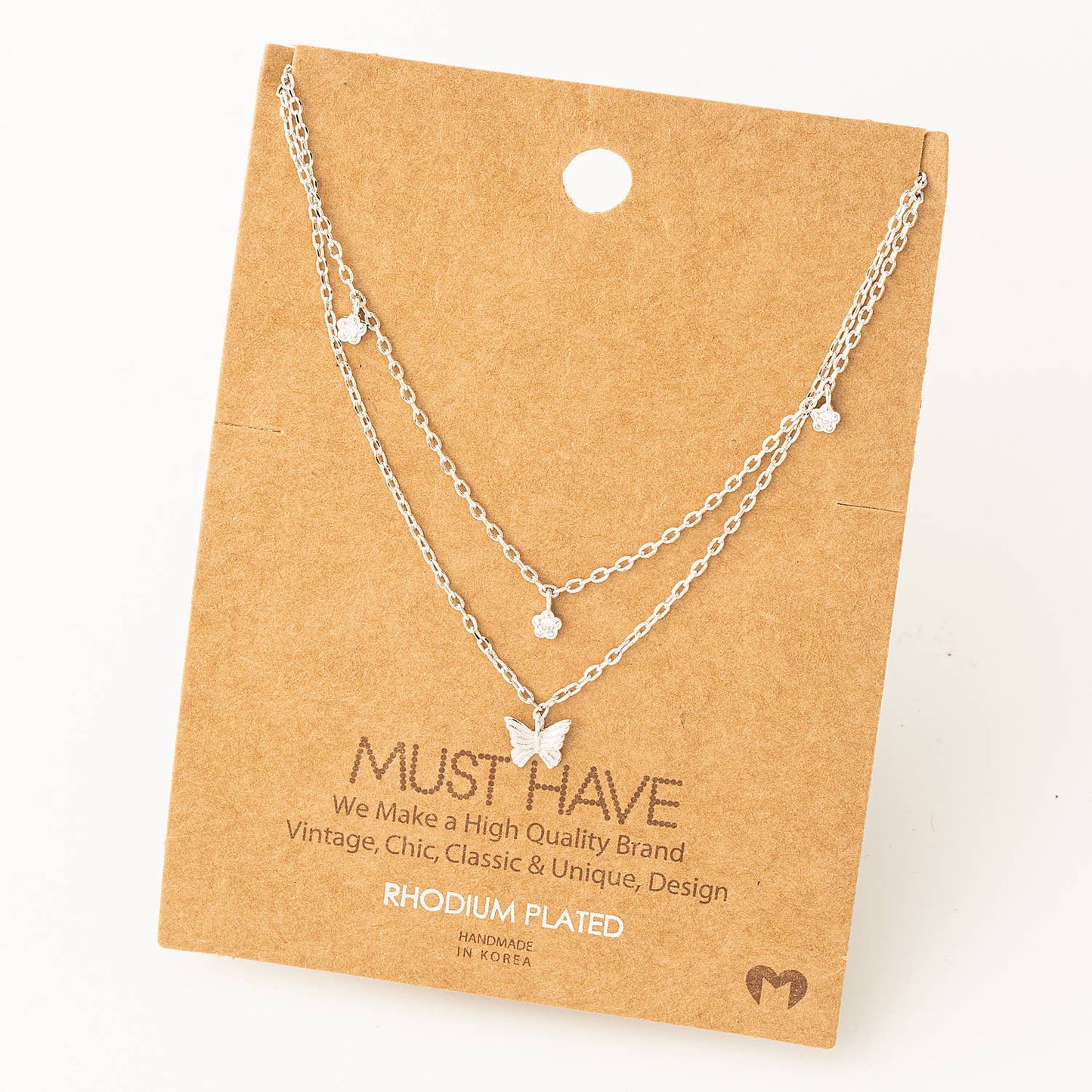 Dainty Layered Chain Link Butterfly Charm Necklace