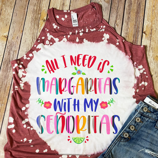 All I Need is Margaritas Rocker Tank Bleached