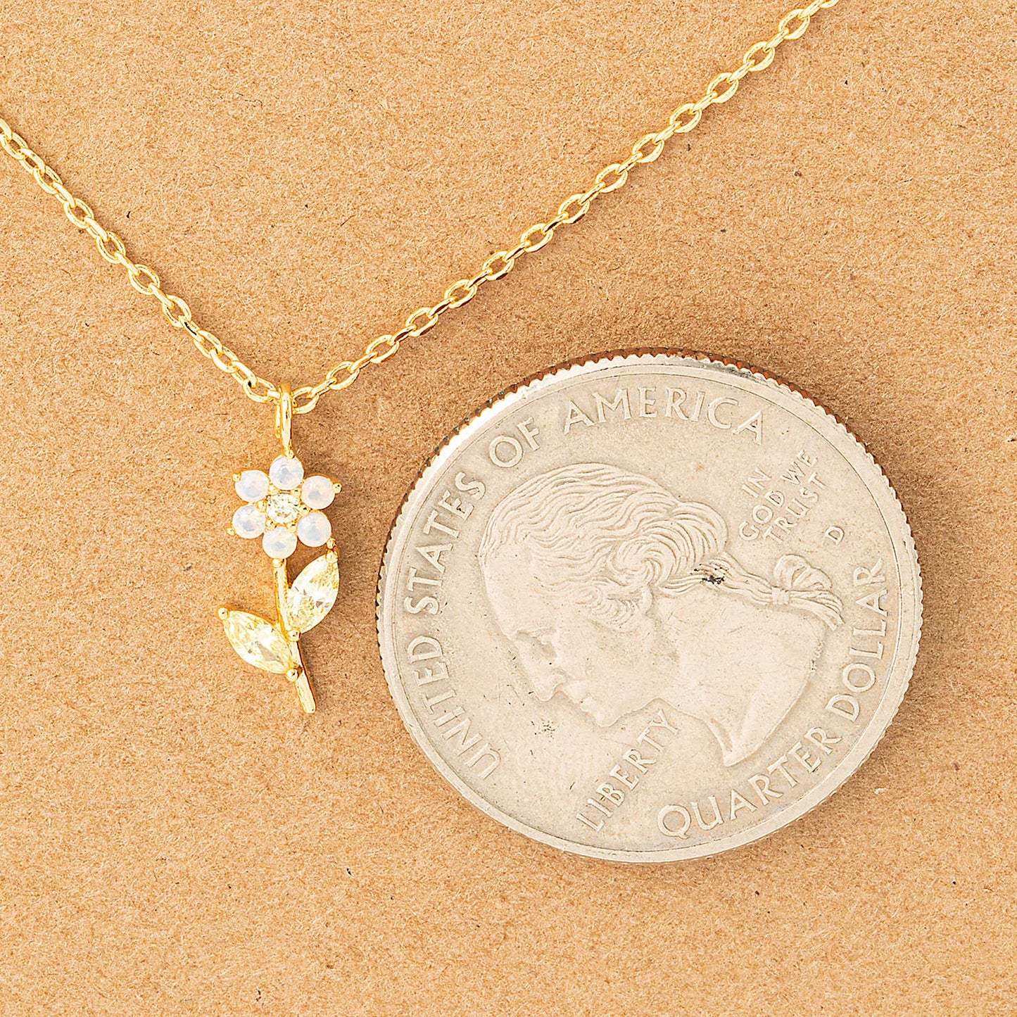 Rhinestone Flower Charm Necklace