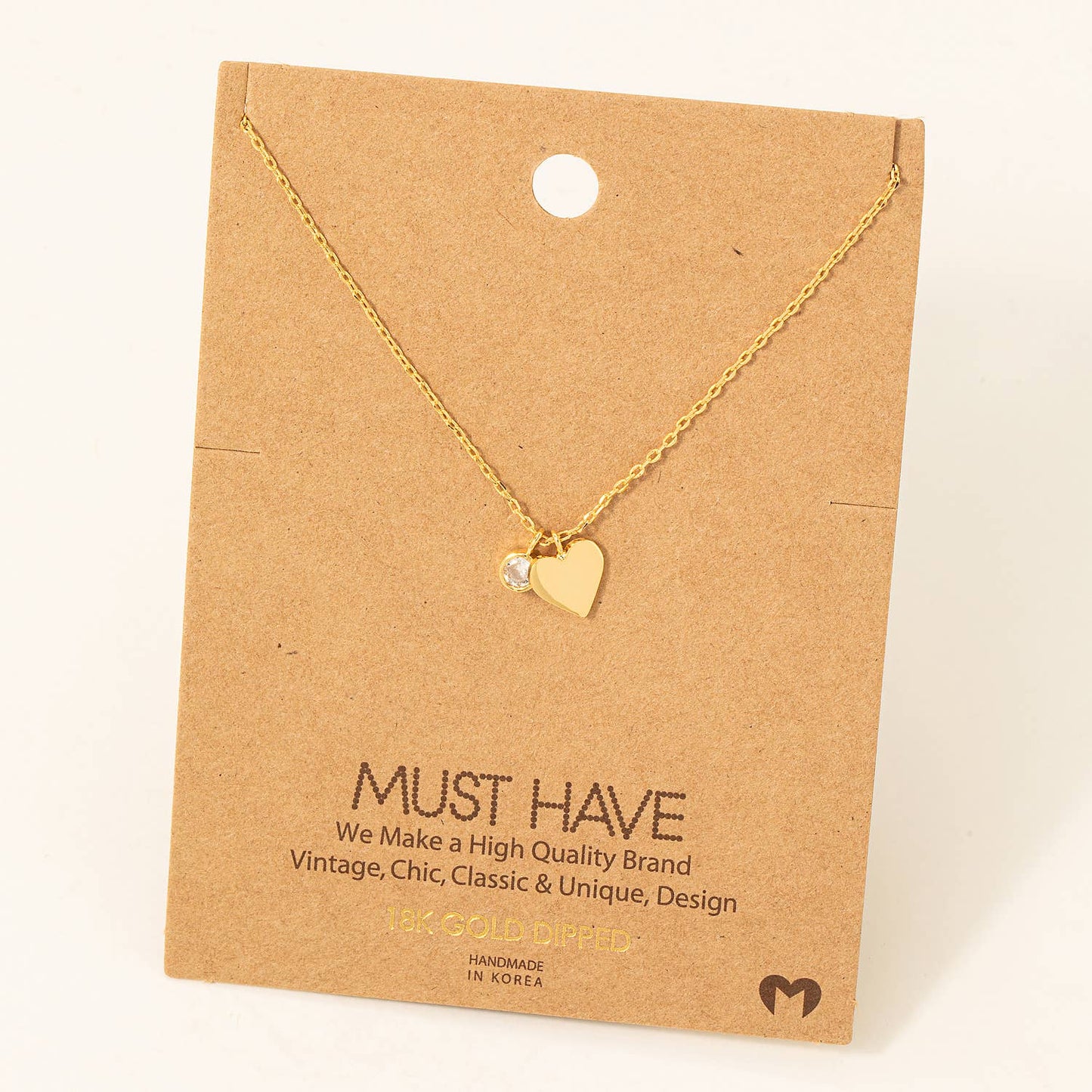 Gold Dipped Heart And Stud Charm Necklace