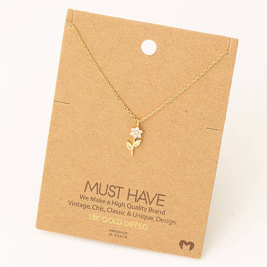 Rhinestone Flower Charm Necklace