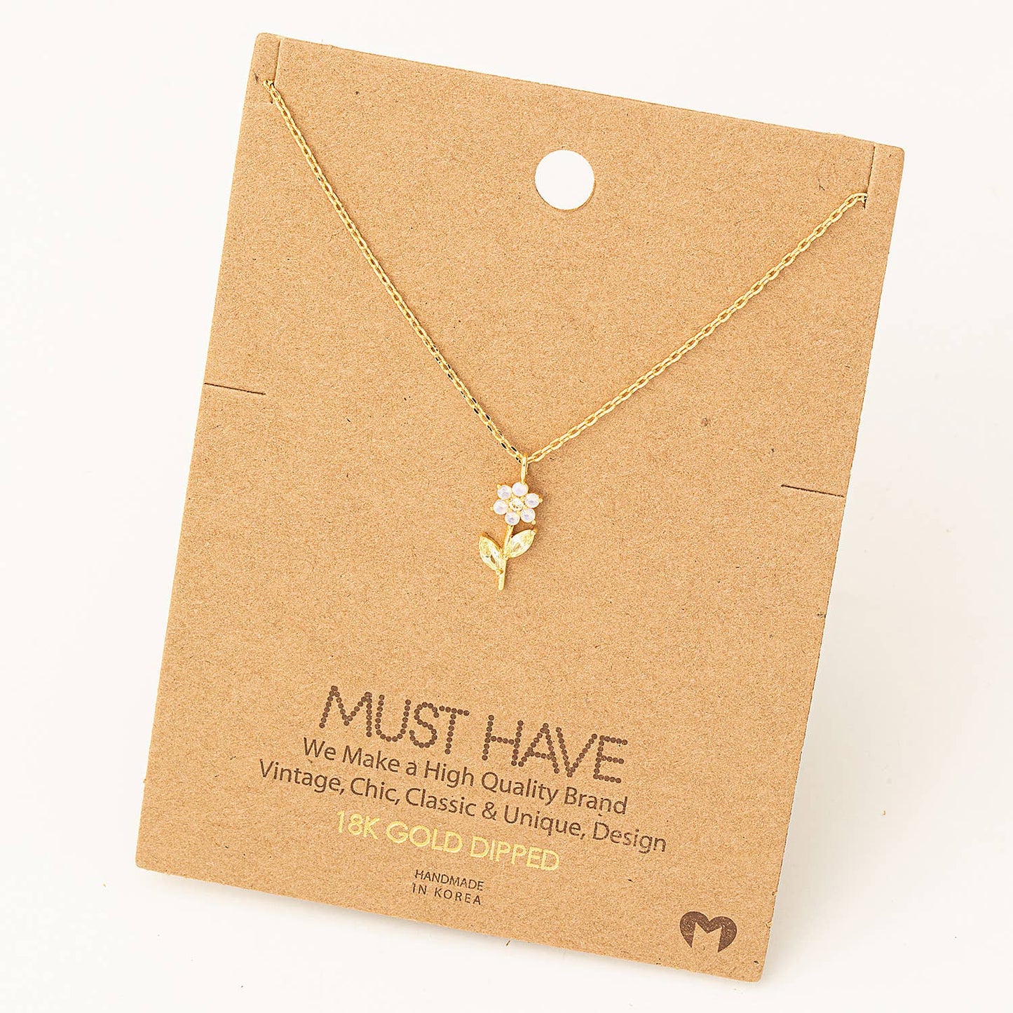 Rhinestone Flower Charm Necklace