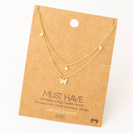 Dainty Layered Chain Link Butterfly Charm Necklace