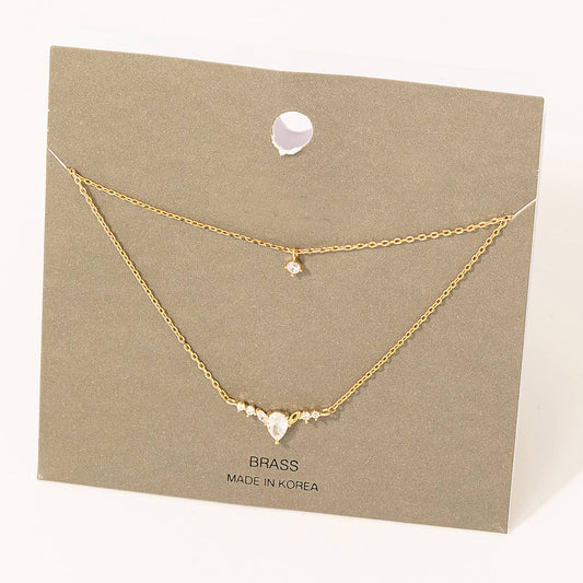 Dainty Layered Chain Rhinestone Charm Necklace