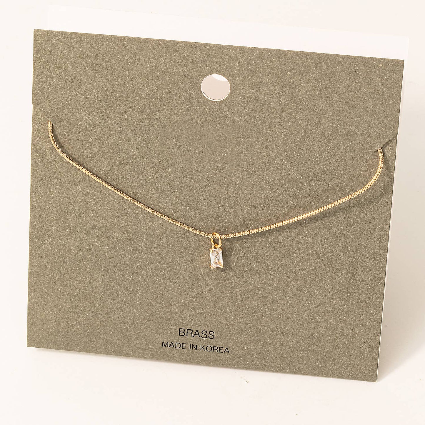 Dainty Snake Chain Rectangle Stud Charm Necklace