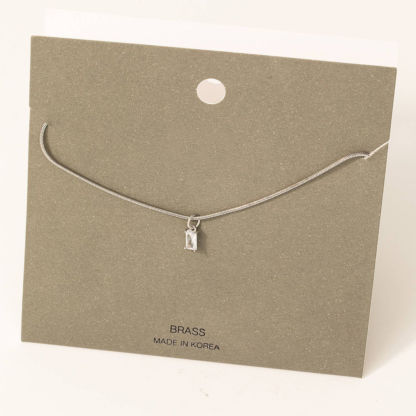 Dainty Snake Chain Rectangle Stud Charm Necklace